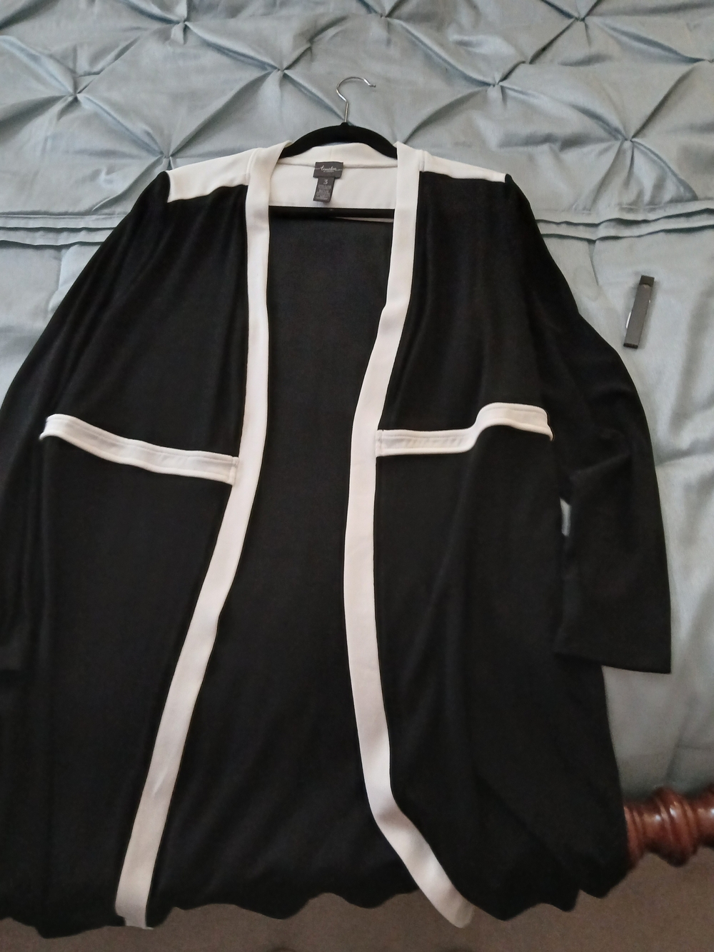 Chico's Black and White Open-Front Cardigan